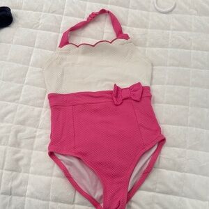 Janie and Jack Pink and white Textured Swimsuit size 4